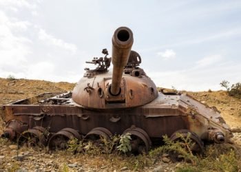 Wreckage of a tank in tigray area - Ethiopia