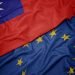 Waving colorful flag of European union and flag of Taiwan