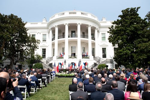 Washington DC, USA - September 15, 2020: A view of the South Lawn during the signing ceremony of the Abraham Accords between Israel, UAE and Bahrain at the White House in Washington, DC.