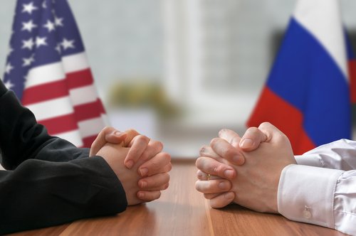 Negotiation,Of,Usa,And,Russia.,Statesman,Or,Politicians,With,Clasped