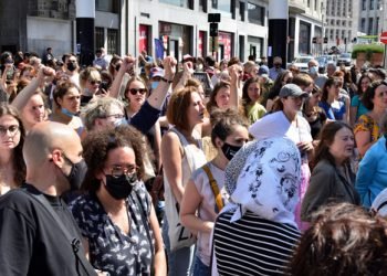 Brussels,,Belgium,-,July,17,,2021:,Protesters,Huddle,Together,On