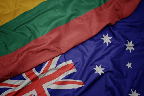 Waving,Colorful,Flag,Of,Australia,And,National,Flag,Of,Lithuania.