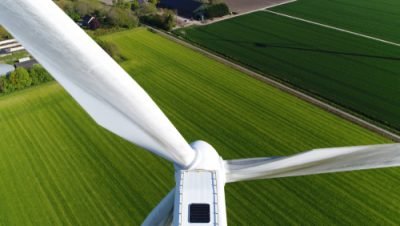 Aerial,Close,Up,Photo,Of,Wind,Turbine,Providing,Sustainable,Energy