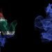 Flags of South Africa and EU on Black background, South Africa vs Europe Union Smoke Flags