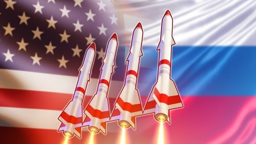 Cruise,Missiles,Near,Flags,Of,Usa,And,Russia.,International,Treaties