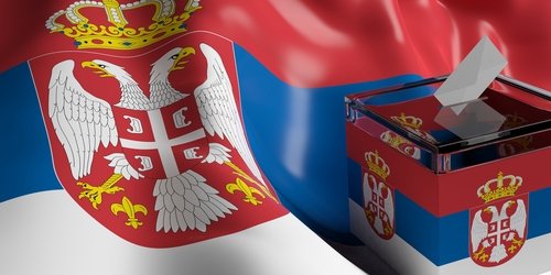 Serbia,Elections.,Glass,Voting,Box,On,Serbia,Flag,Background.,3d