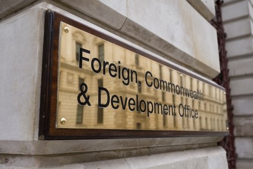 Foreign, Commonwealth and Development Office plaque sign, UK, London