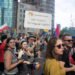 Warsaw, Poland - June 9, 2018: Participants of large Equality Parade - LGBT community pride parade in Warsaw city. Placard "We march for equal rights