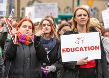 Poznan / Poland - 04.09.2016: Demonstration against total ban on abortion, Women protests in Poland. Black protest against restrictions on women’s rights.