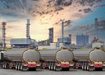 Fuel truck on highway for transport fuel to petrochemical oil refinery