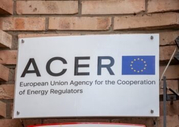LJUBLJANA, SLOVENIA - SEPTEMBER 15, 2021: Logo of ACER, the European Union Agency for the Cooperation of Energy Regulators, on their headquarters office in Ljubljana.