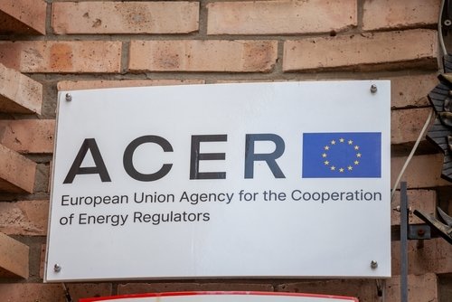 LJUBLJANA, SLOVENIA - SEPTEMBER 15, 2021: Logo of ACER, the European Union Agency for the Cooperation of Energy Regulators, on their headquarters office in Ljubljana.