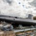 The Daphné class French submarine Flore at the Keroman Submarine Base, a WWII German U-boat facility, in Lorient, France