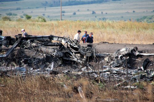 Hrabovo, Donetsk region / Ukraine - 07.25.2014 OSCE inspectors visiting crash site of the Boeing-777 of Malaysia airlines flight MH17