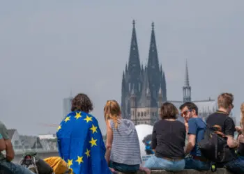 Cologne, Germany - May 19 2019: The demonstration and protest against nationalism and for Europe and European values in Cologne Germany, before the EU elections