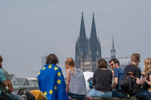 Cologne, Germany - May 19 2019: The demonstration and protest against nationalism and for Europe and European values in Cologne Germany, before the EU elections