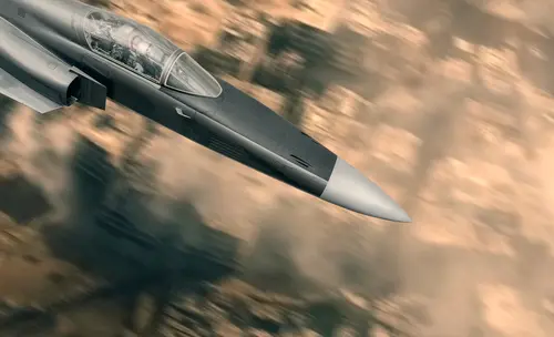 Fighter,Jet,Aircraft,Flying,Low,Over,A,Urban,Area,Of