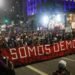 Demonstrators in São Paulo marched with a big banner with the words "We are democracy" in Portuguese