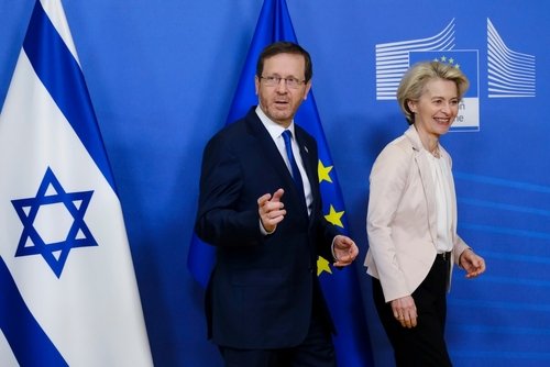 European,Commission,President,Ursula,Von,Der,Leyen,Welcomes,Israel's,President