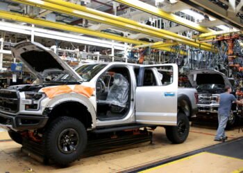 FILE PHOTO: A Ford 2018 F150 pick-up truck moves down the assembly line at Ford's Dearborn Truck Plant during the 100-year celebration of the Ford River Rouge Complex in Dearborn, Michigan U.S. September 27, 2018.  REUTERS/Rebecca Cook/File Photo