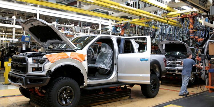 FILE PHOTO: A Ford 2018 F150 pick-up truck moves down the assembly line at Ford's Dearborn Truck Plant during the 100-year celebration of the Ford River Rouge Complex in Dearborn, Michigan U.S. September 27, 2018.  REUTERS/Rebecca Cook/File Photo