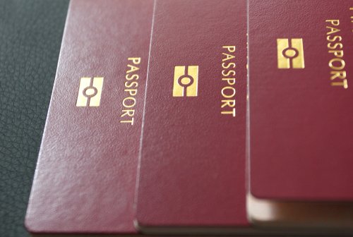 International passport. Customs control. Red Passport for travel in different countries. Passport control . Documents for traveling.