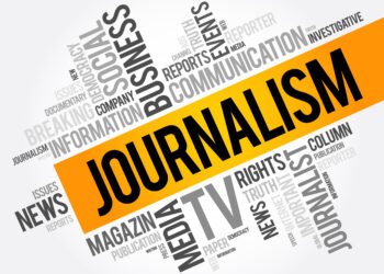 Journalism - production and distribution of reports that are the "news of the day" and that informs society to at least some degree, word cloud concept background