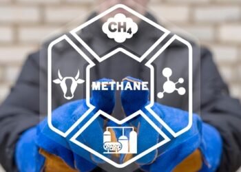 Concept of methane production. CH4 emission from livestock and industry. Methane emissions.