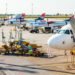 BELGRADE, SERBIA, August 10, 2019. Ground handling of the aircraft at Belgrade International Airport