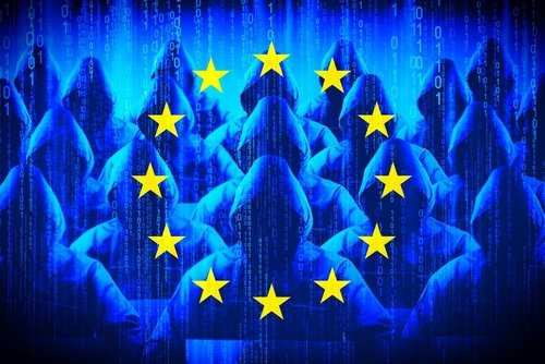 Anonymous,Hooded,Hackers,,Flag,Of,European,Union,,Binary,Code,-