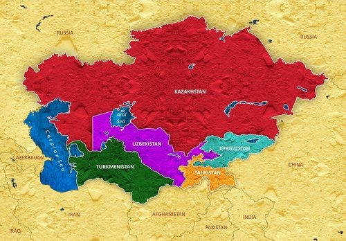 Central,Asia,Map,With,Countries,-republics,Of,Kazakhstan,,Kyrgyzstan,,Tajikistan,