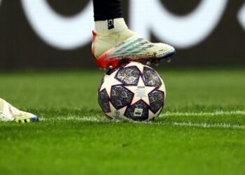 MILAN, ITALY - February 22, 2023: The Adidas 2023 Champions League Final Istanbul ball during the UEFA Champions League 2022-2023 FC Internazionale v FC Porto at San Siro Stadium.