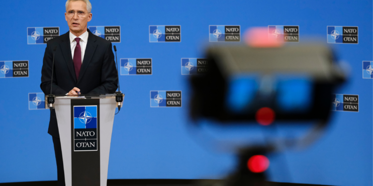 NATO Secretary General Jens Stoltenberg speaks during a media conference after a meeting of NATO defense ministers at NATO headquarters in Brussels, Belgium on June 16, 2023.